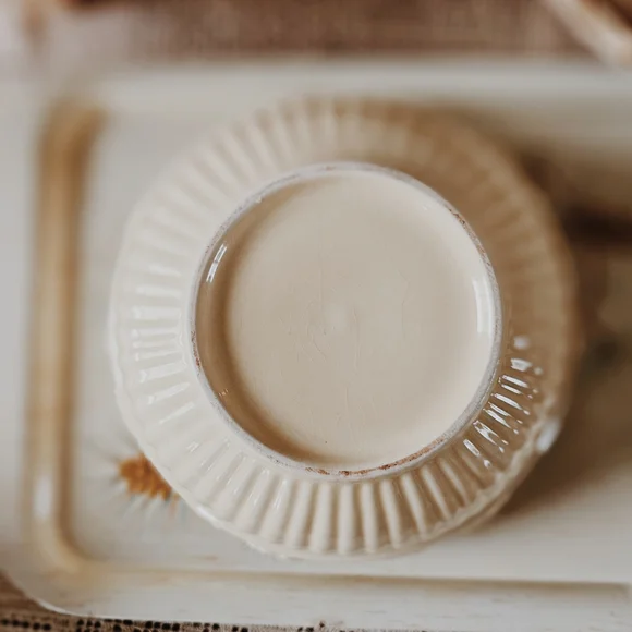 Old Embossed Ribbed Pottery Mixing Bowl - Picture 4 of 5